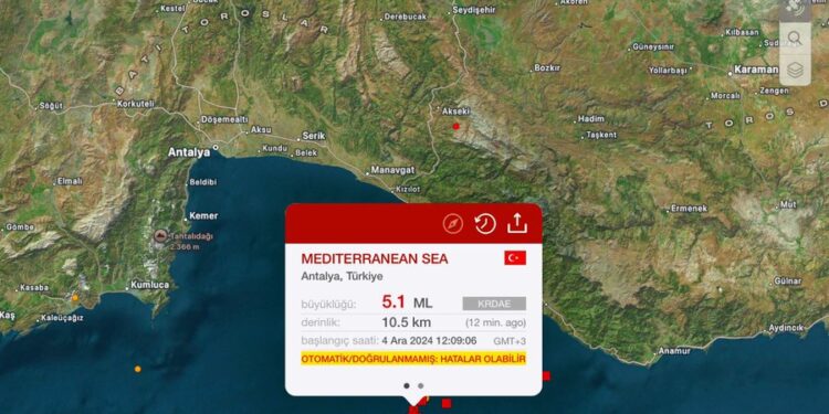 ANTALYA AÇIKLARINDA DEPREM